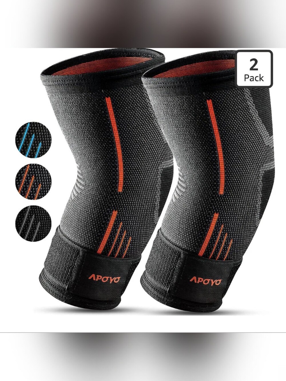 Apoyo Knee Compression Sleeves - Black with Orange Accents (2 Pack)